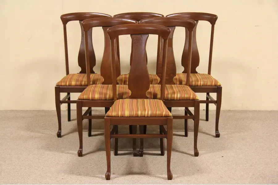 Photo of Set of 6 Quarter Sawn Oak Early 1900's Antique Dining Chairs