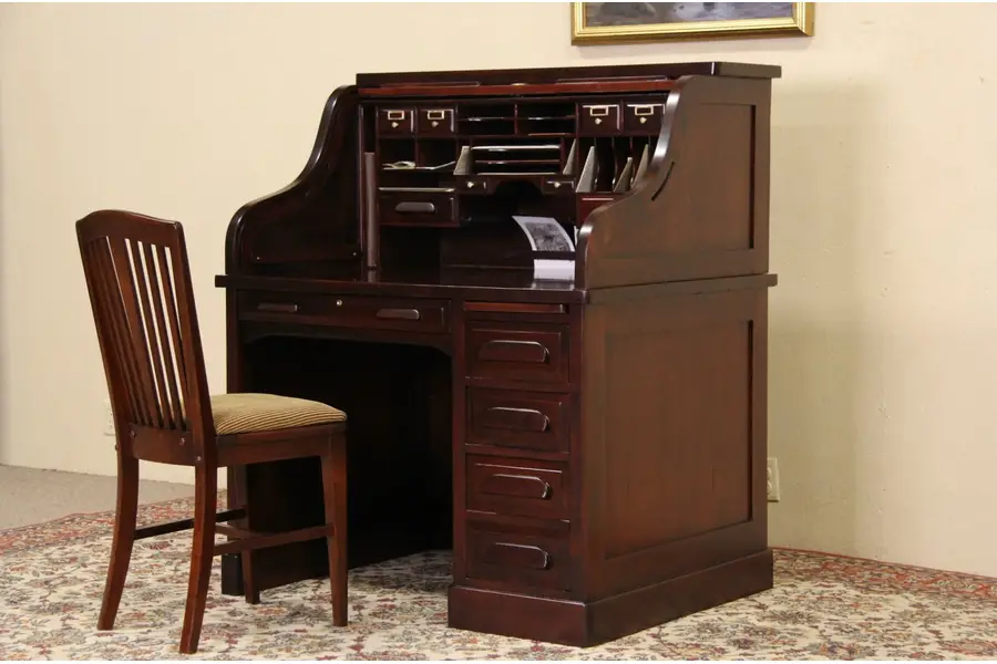 Photo of Standard 1910 Antique Mahogany S Curve Roll Top Desk