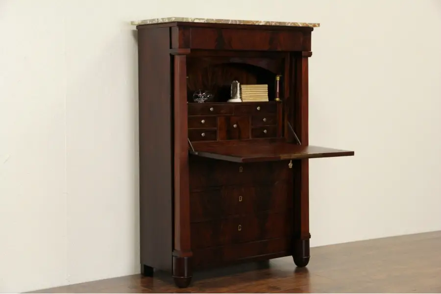 Photo of Biedermeier Empire 1860's Marble Top Secretary Desk