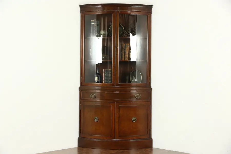 Photo of Corner Cabinet, Curved Glass, Traditional Vintage Cupboard Signed R Way