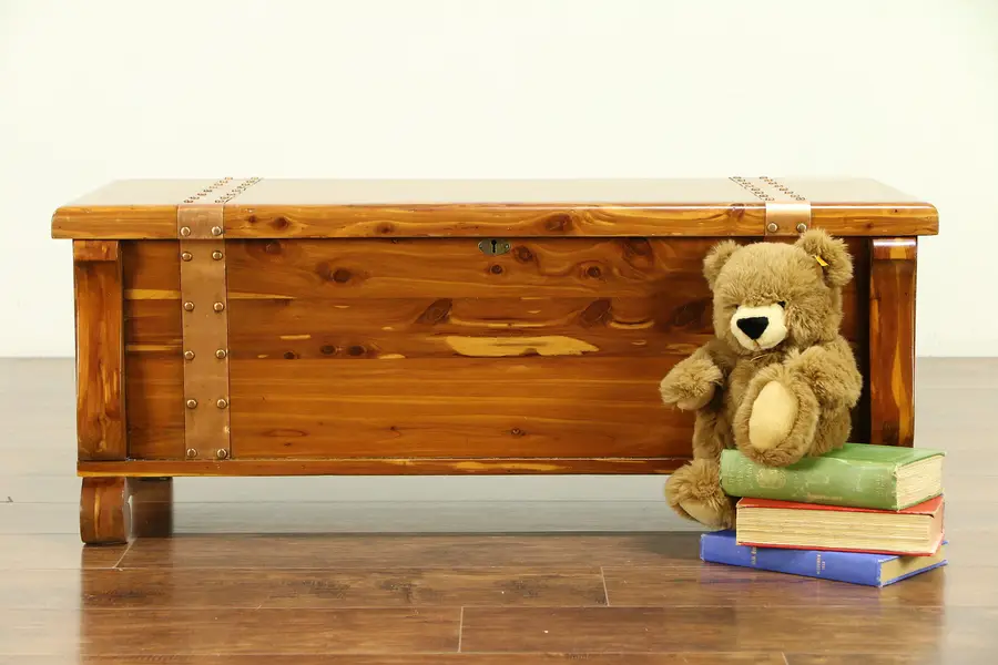 Photo of Cedar Vintage Trunk, Blanket Chest or Coffee Table, Copper Banding