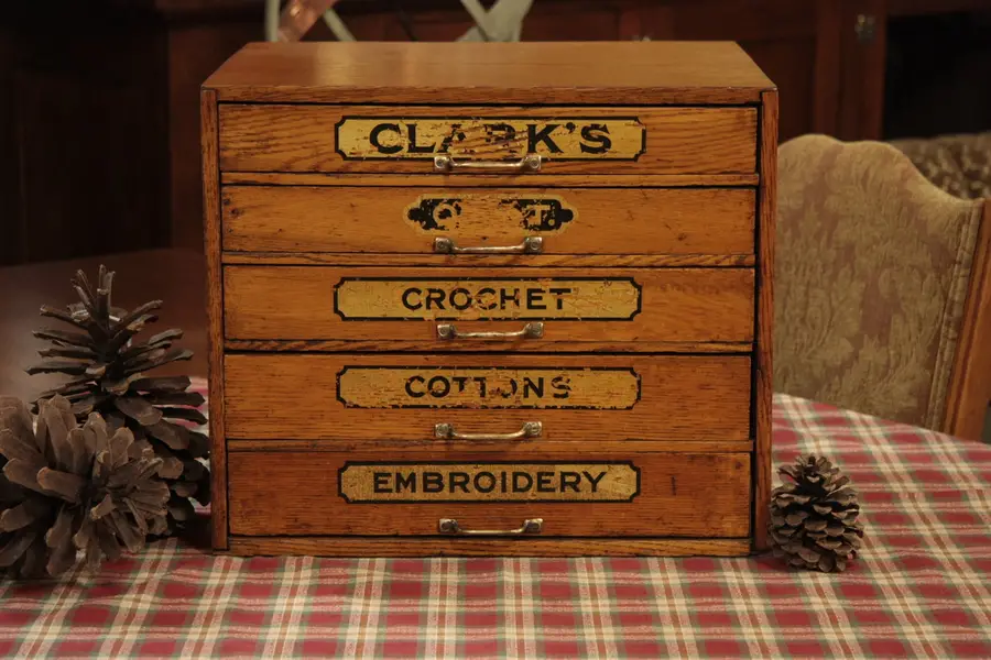 Photo of Clark's Oak 5 Drawer Spool Cabinet or Jewelry Chest