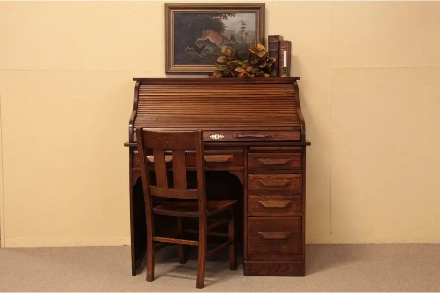 Photo of Victorian Oak Antique Rolltop Desk