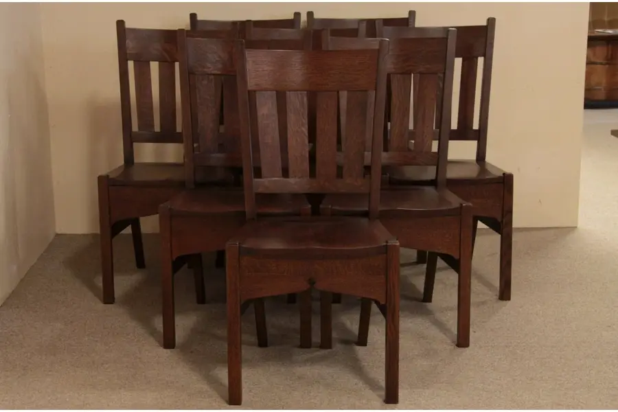 Photo of Set 8 Arts & Crafts Mission Oak Antique Dining Chair
