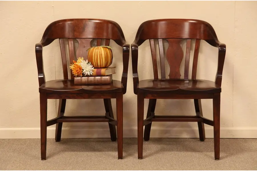 Photo of Pair of Antique Banker's Armchairs, 1920
