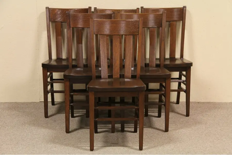 Photo of Set of 6 Antique Arts & Crafts Mission Oak Chairs