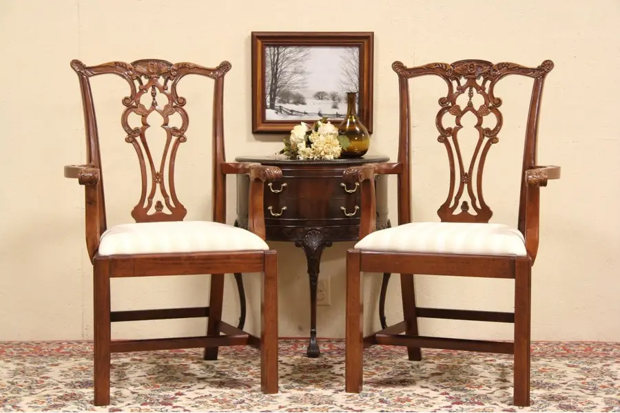 Photo of Pair of Georgian Carved Mahogany Dining Chairs - Contemporary