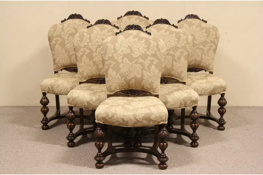 Photo of Set of 6 English Tudor 1920's Upholstered Dining Chairs