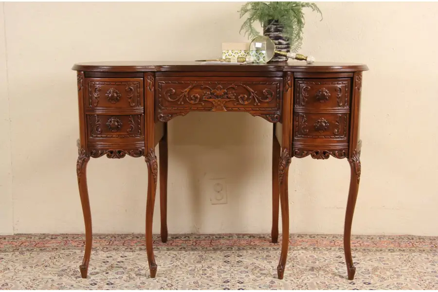 Photo of French Style Kidney Shaped 1930's Vintage Marquetry Desk