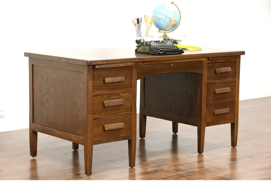 Photo of Oak 1930's Vintage Desk, File Drawer, 2 Pull Out Shelves
