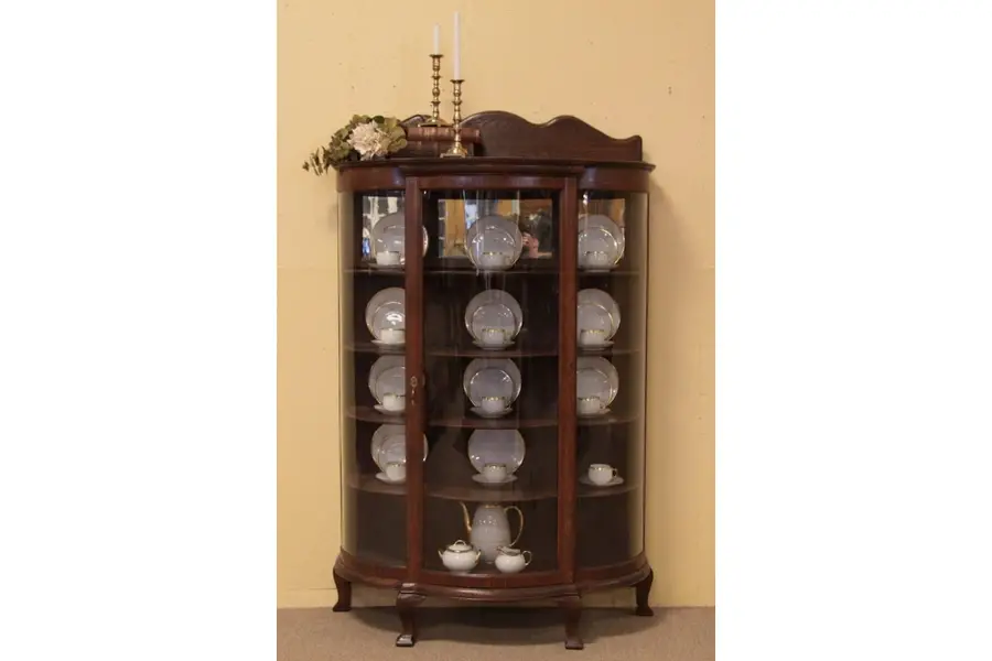 Photo of Victorian Oak Curved Glass China Cabinet