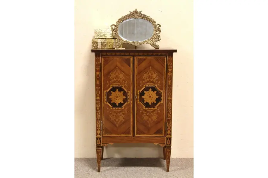 Photo of Rosewood Marquetry Collector, Jewelry or Silver Cabinet