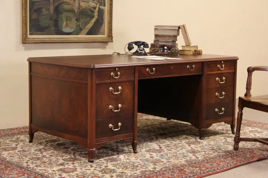 Photo of Clemco Chicago Executive 1940's Vintage Desk, Curved Ends