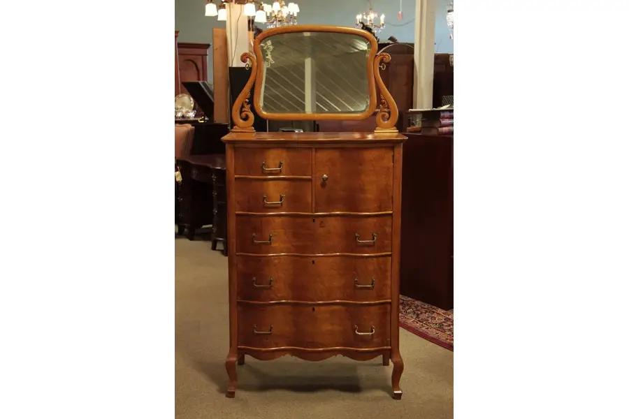 Photo of Birdseye Maple Tall Chest, Beveled Mirror