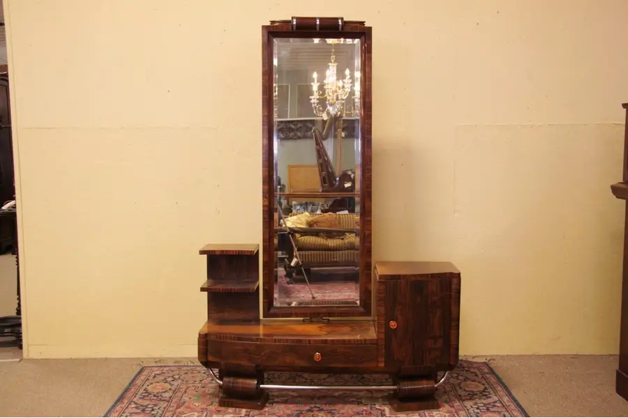 Photo of Art Deco Rosewood & Burl Hall or Vanity Mirror