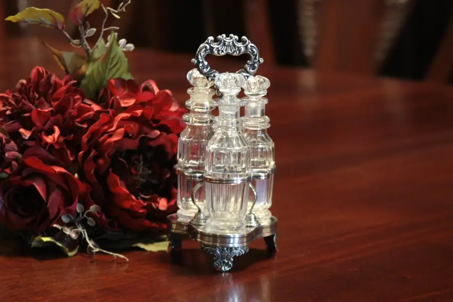 Photo of Victorian Silver Castor Condiment Set, Cut Bottles