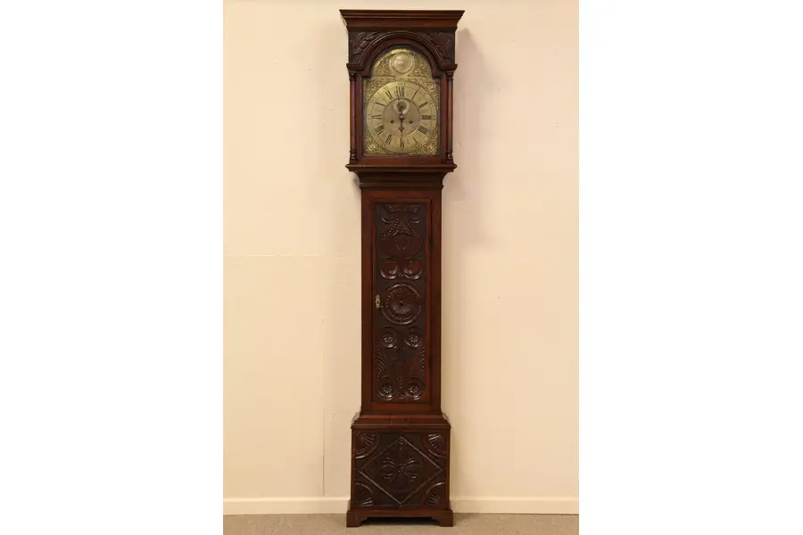 Photo of James Evans Carved Oak Tall Case 1780 Clock