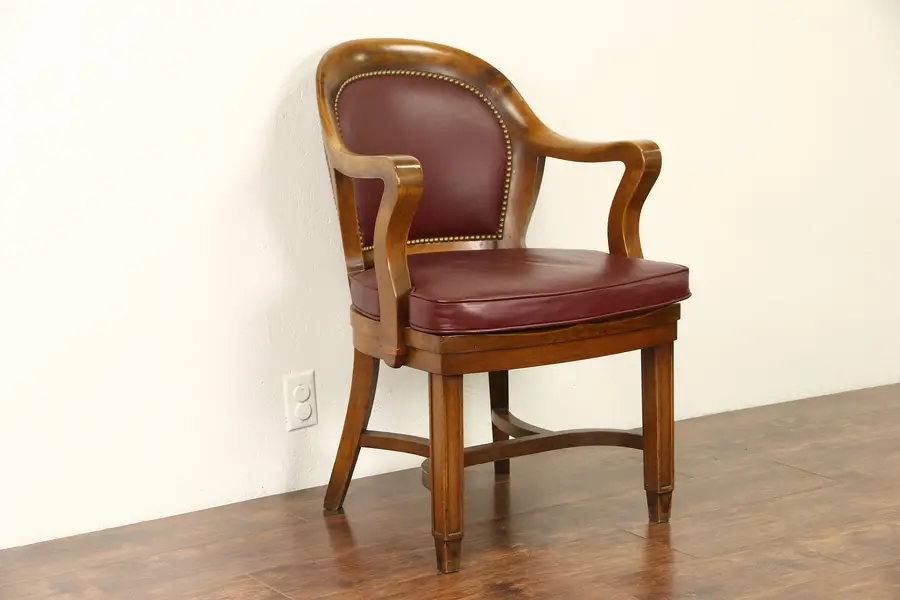 Photo of Desk Chair, 1930's Vintage Walnut & Faux Leather Office Armchair, Clemco Chicago