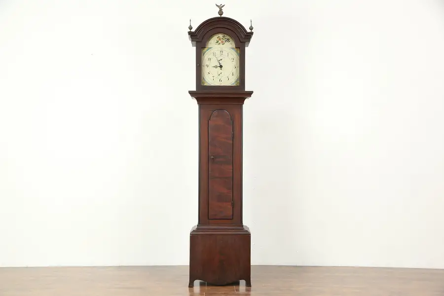 Photo of Grained Pine 1840 Antique Grandfather Long Case Clock, Quartz Battery Movement