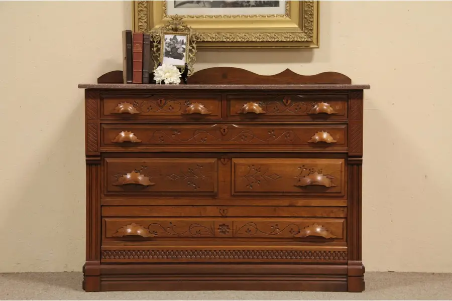 Photo of Eastlake Marble Top Chest, Dresser, Sink Vanity