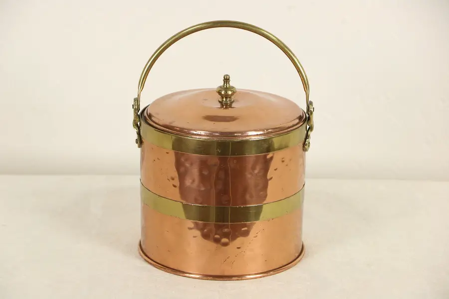 Photo of Copper & Brass Vintage Hammered Cookie Jar, Ice Bucket, Signed Hampton, VA
