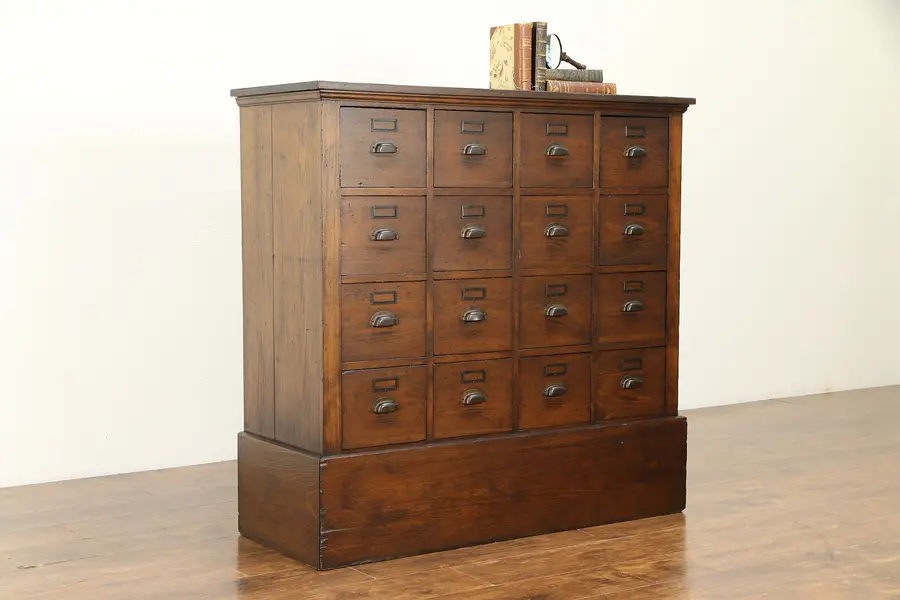 Photo of Country Pine Antique 16 Drawer Apothecary or Collector Cabinet or File