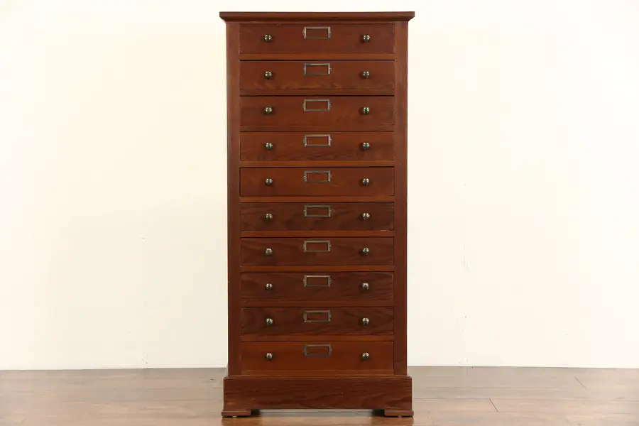 Photo of Redwood 1890 Antique 10 Drawer Collector or File Cabinet, Jewelry Chest