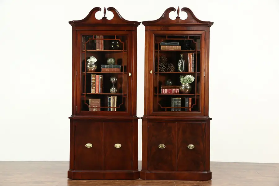 Photo of Pair of Traditional Georgian 1950 Vintage Mahogany Corner Cabinets or Cupboards