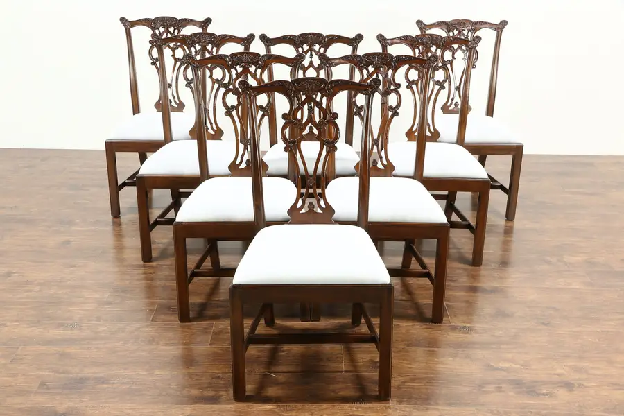 Photo of Set of 8 Georgian Chippendale Carved & Pierced Mahogany Dining Chairs