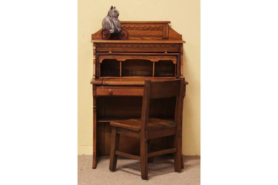 Photo of Victorian Eastlake Child's Oak Rolltop Desk