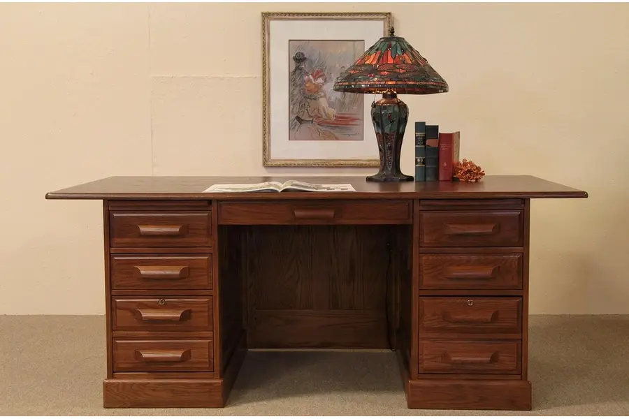 Photo of Oak Raised Panel 6' Executive Desk, 2 File Drawers