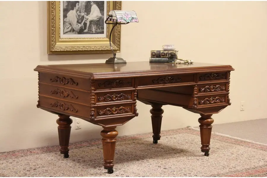 Photo of Victorian Carved 1870 Antique Walnut Desk