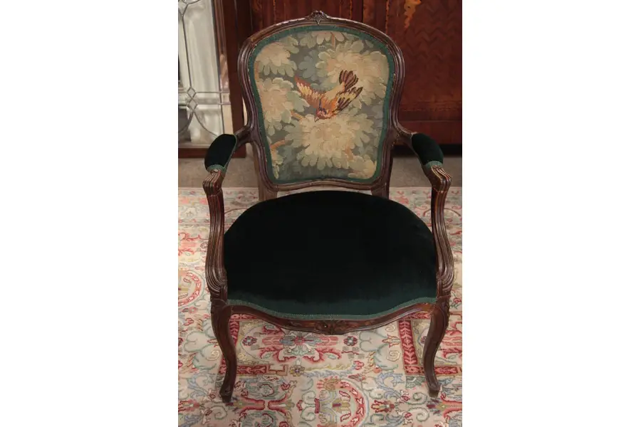 Photo of French Armchair, Needlepoint Tapestry with Bird 1910