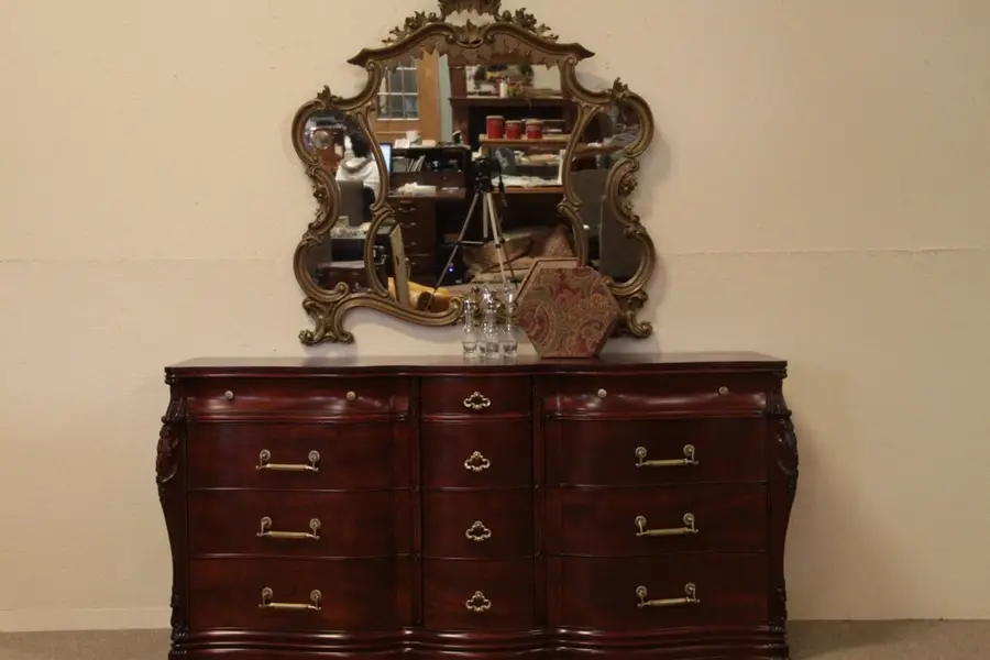 Photo of Carved Mahogany Chest or Triple Dresser