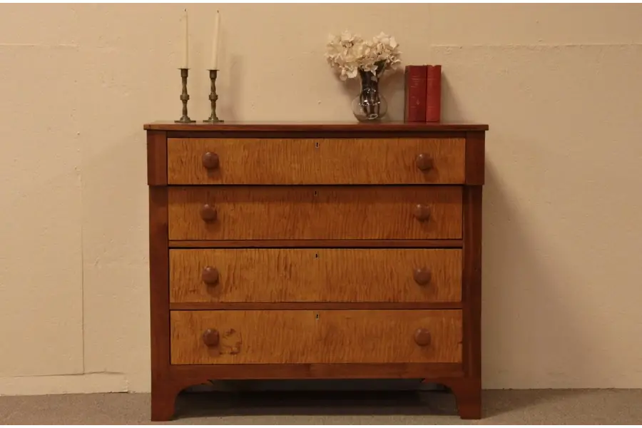 Photo of New England Tiger Maple & Cherry Chest or Dresser