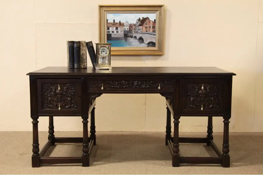 Photo of Renaissance Colby Carved Oak Writing Desk