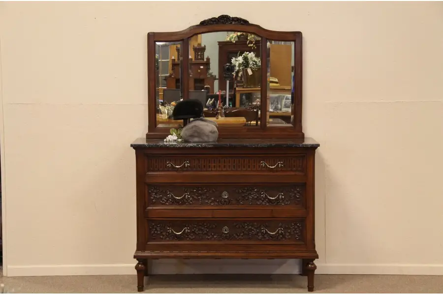 Photo of Carved Chest or Dresser Black Marble Top