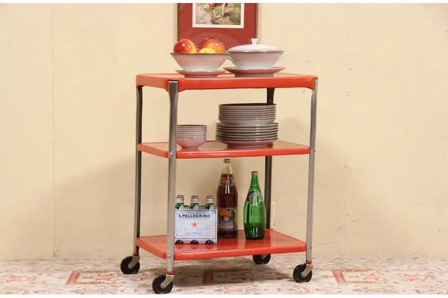 Photo of Retro Red Steel & Chrome 1950's Kitchen Cart
