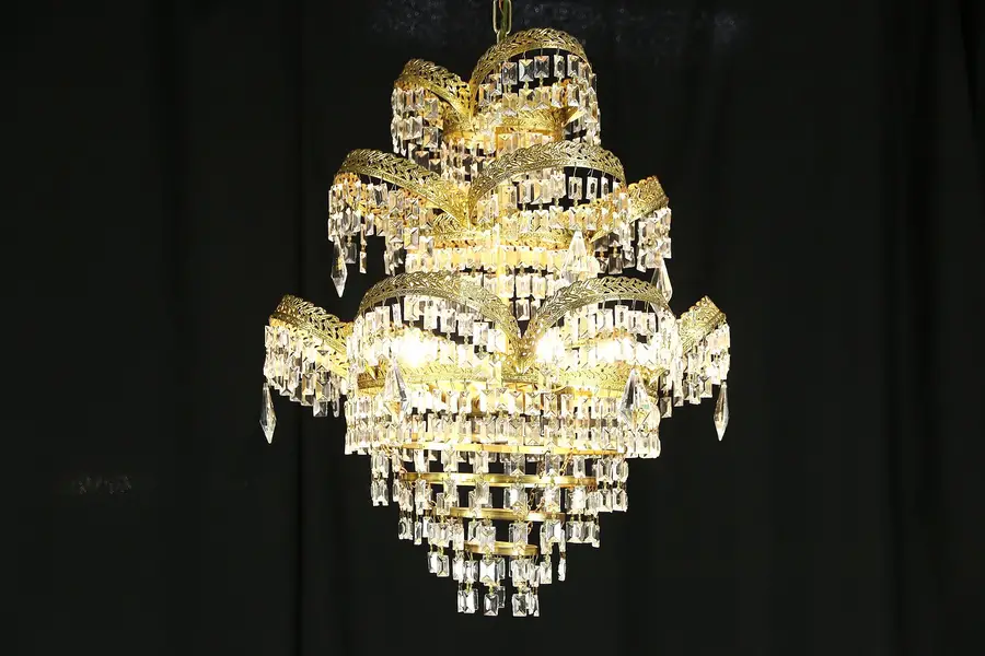 Photo of Art Deco or Mid Century Modern Vintage Chandelier, Crystal Prisms