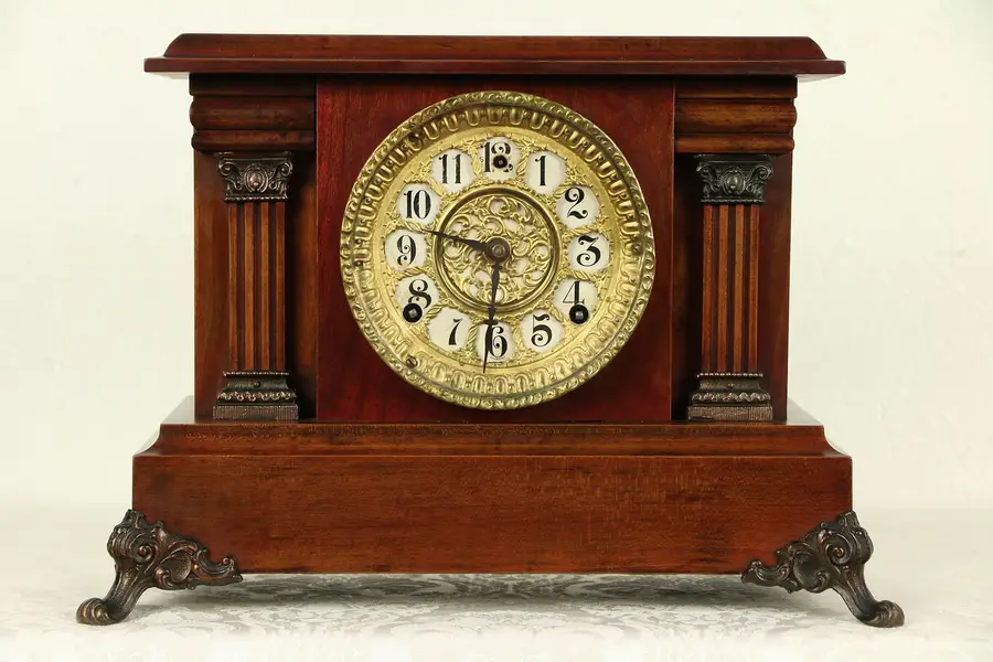 Photo of Victorian Antique Cherry Mantel Clock, Signed Gilbert