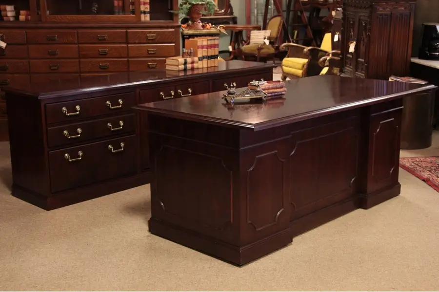 Photo of Kimball Walnut Executive Desk and Credenza Set