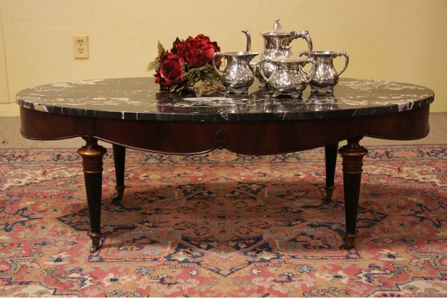 Photo of Oval Black Marble & Mahogany Coffee Table