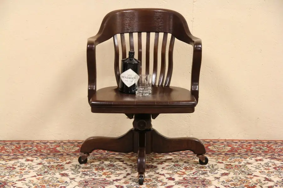 Photo of Courthouse 1915 Swivel Antique Oak Office Armchair