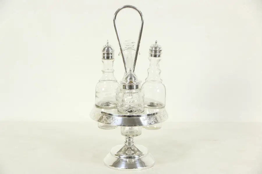 Photo of Victorian Antique 1890 Silverplate Castor Cruet & S/P Set, Signed Middletown