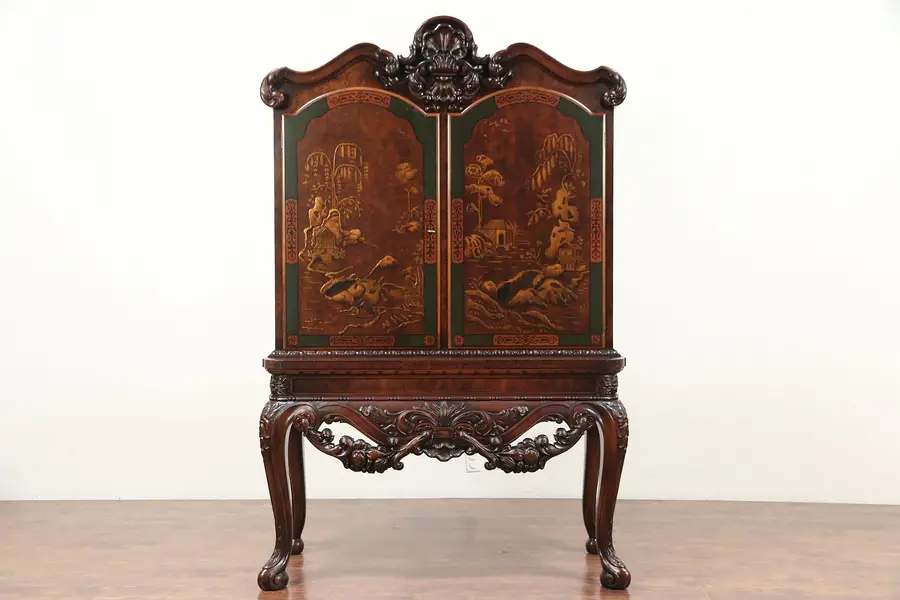 Photo of Renaissance Antique Bar, China or Hall Cabinet, Chinese Painting