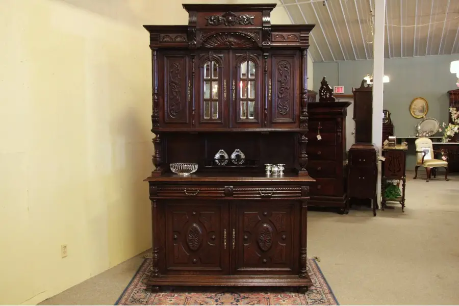 Photo of Victorian Carved Oak Cupboard or Dowry Cabinet