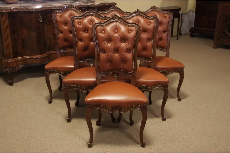 Photo of Set of 6 Antique Carved Walnut Dining Chairs