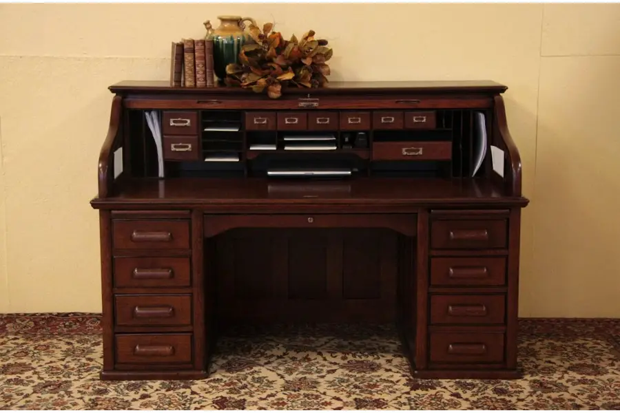 Photo of Revell 5 1/2' Antique Quartersawn Oak Roll Top Desk