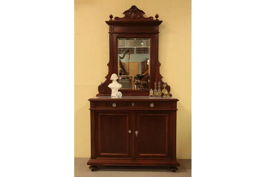Photo of Victorian Marble Top Chest or Dresser & Mirror