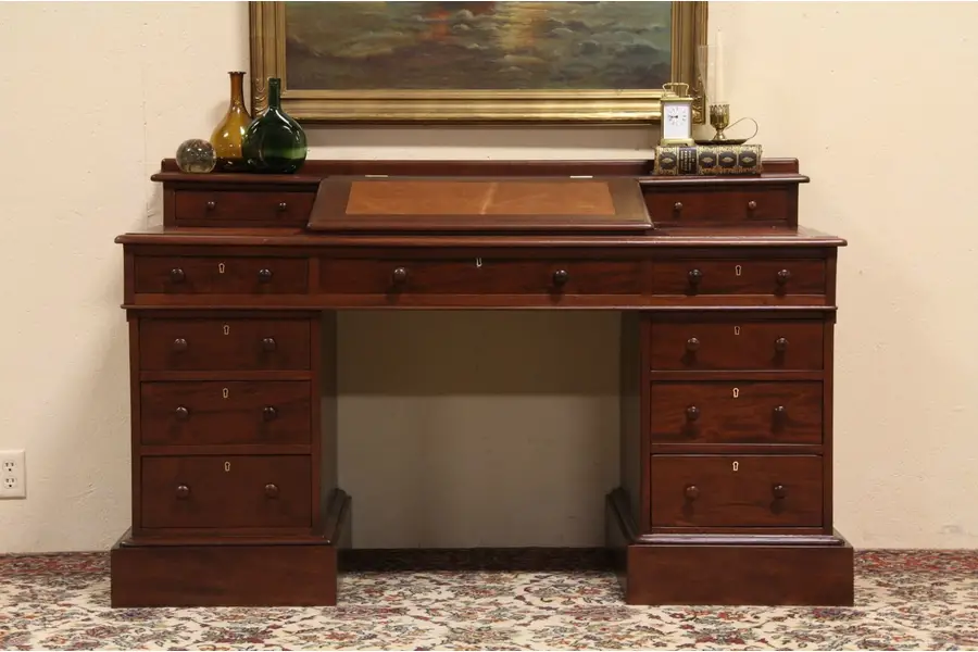 Photo of Leather Slant Top Antique 1870 Desk
